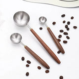 25ml Wooden Handle Stainless Steel Coffee Scoop Tablespoon Measuring Spoon Walnut Wood Long Handle Coffee Spoons Cafe Decoration