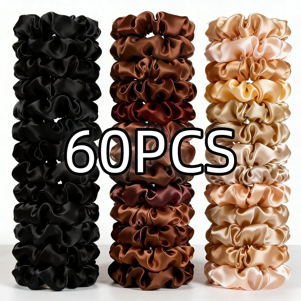 1/30/60/100pcs bulk satin scrunchies 100colors  women small 6.5cm headwear hair ties accessories casual cute black coffee