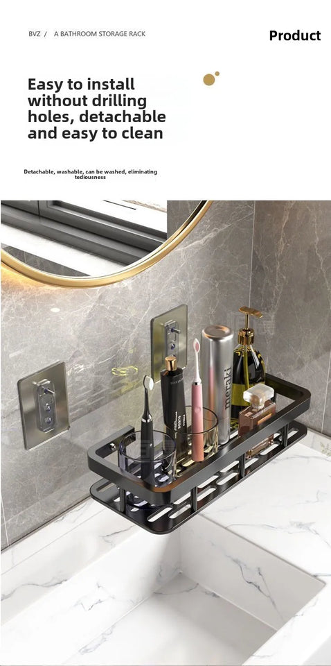 Rustproof Aluminum Bathroom Shelf – No-Drill Over-Tub or Corner Storage for Toiletries & Shower Essentials