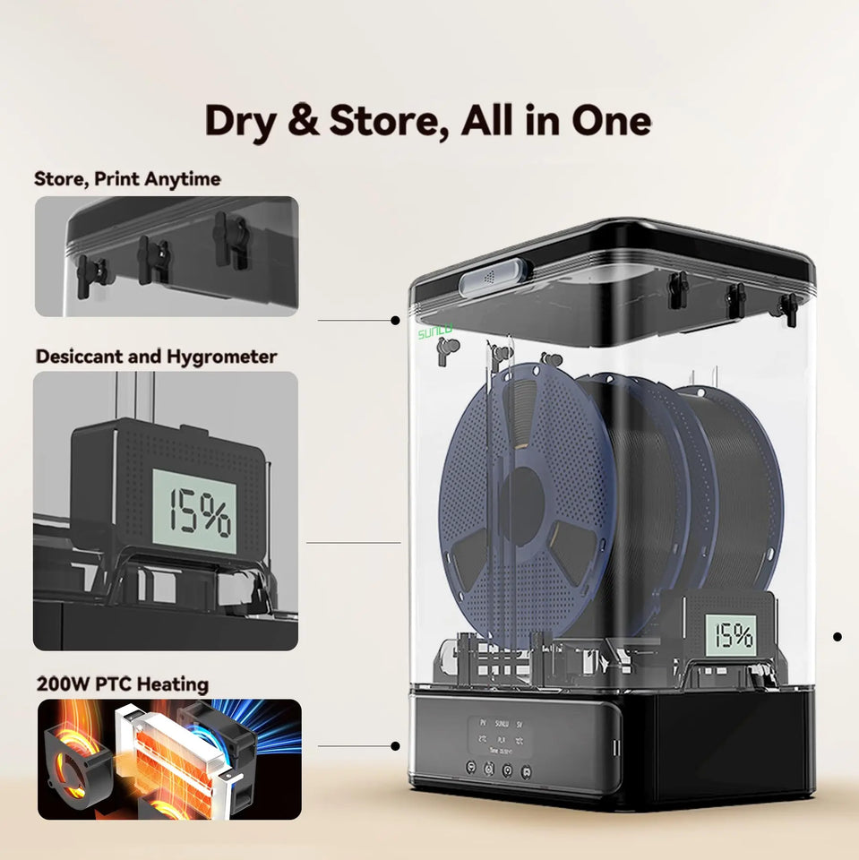 SUNLU Official FilaDryer SP2, 2-in-1 Filament Dryer Combine with Storage Box, Compatible with spool size 1kg×2 or 2kg×1 or 3kg×1