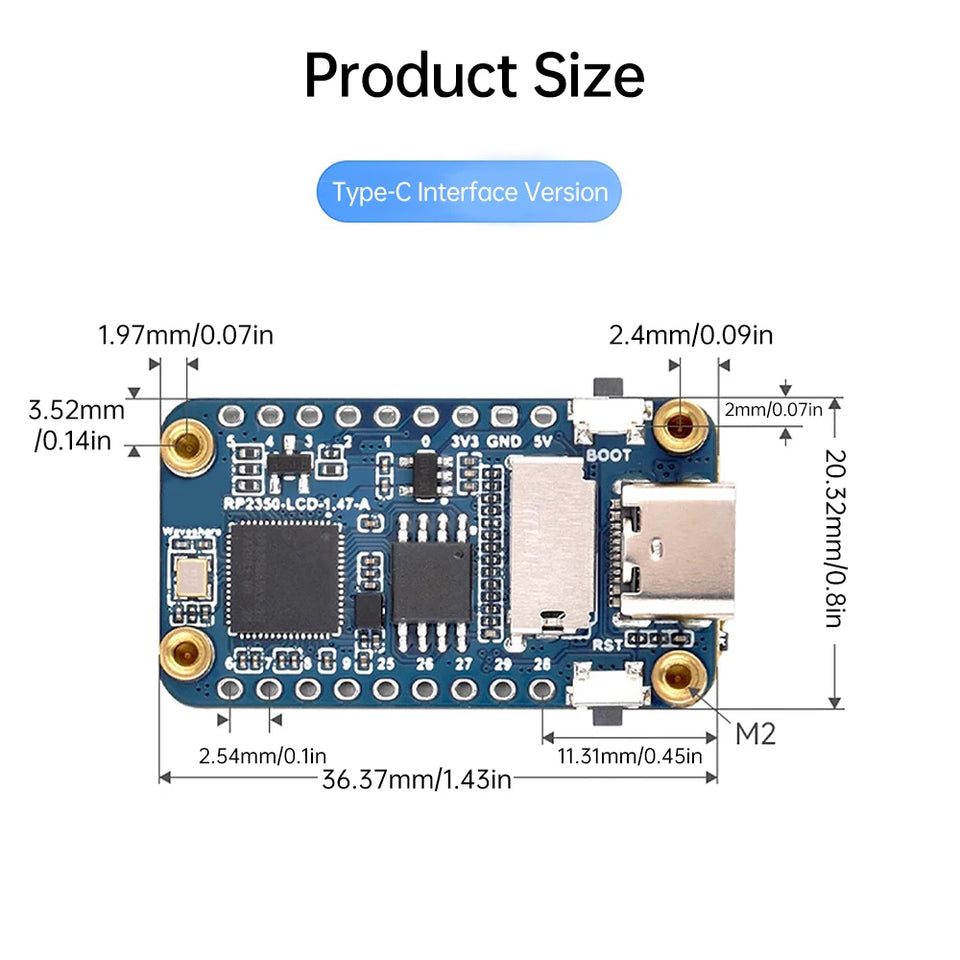 RP2350A 1.47 inch Screen Processor Type-C RP2350 LCD 1.47 inch LCD Display Development board 172×320 for Aspberry Pi RP2350