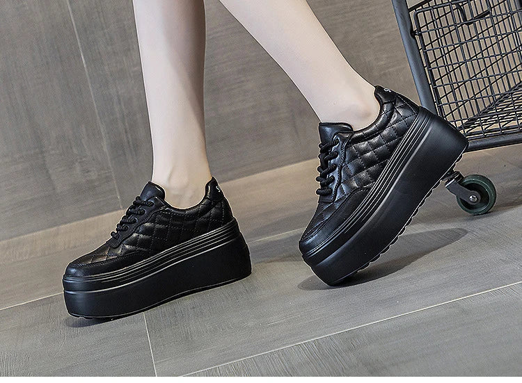 Fujin 8cm New Sewing Genuine Leather Platform Wedge Ankle Boots Chunky Sneakers Women Comfy Spring Autumn Supportive Pumps Shoes