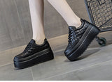 Fujin 8cm New Sewing Genuine Leather Platform Wedge Ankle Boots Chunky Sneakers Women Comfy Spring Autumn Supportive Pumps Shoes