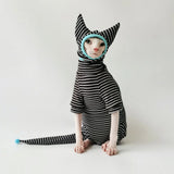 Four Legged Striped Shirt Hat Tail Cover Suit for Sphynx Cat Spring Black Sweatshirt for Kittens Hairless Warm Autumn Costumes
