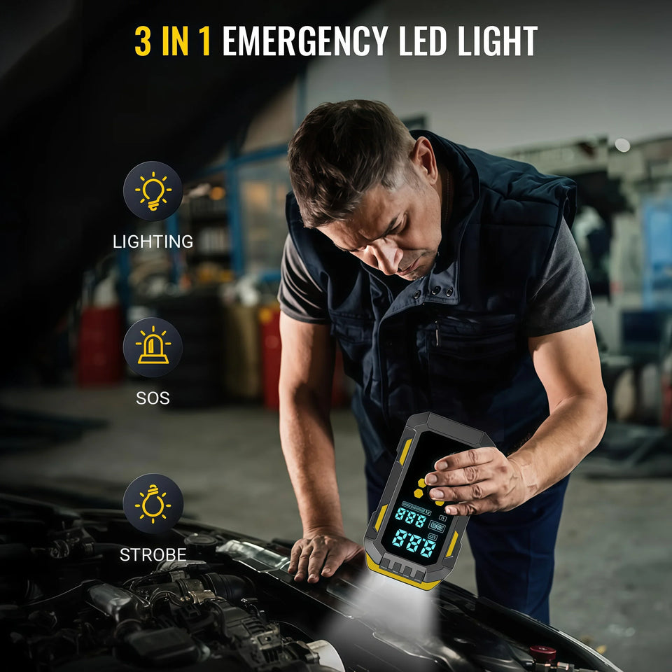 Heavy-Duty Car Jump Starter with 150PSI Air Compressor - Overload-Protected Emergency Power Bank, Suitable for Cars, SUVs