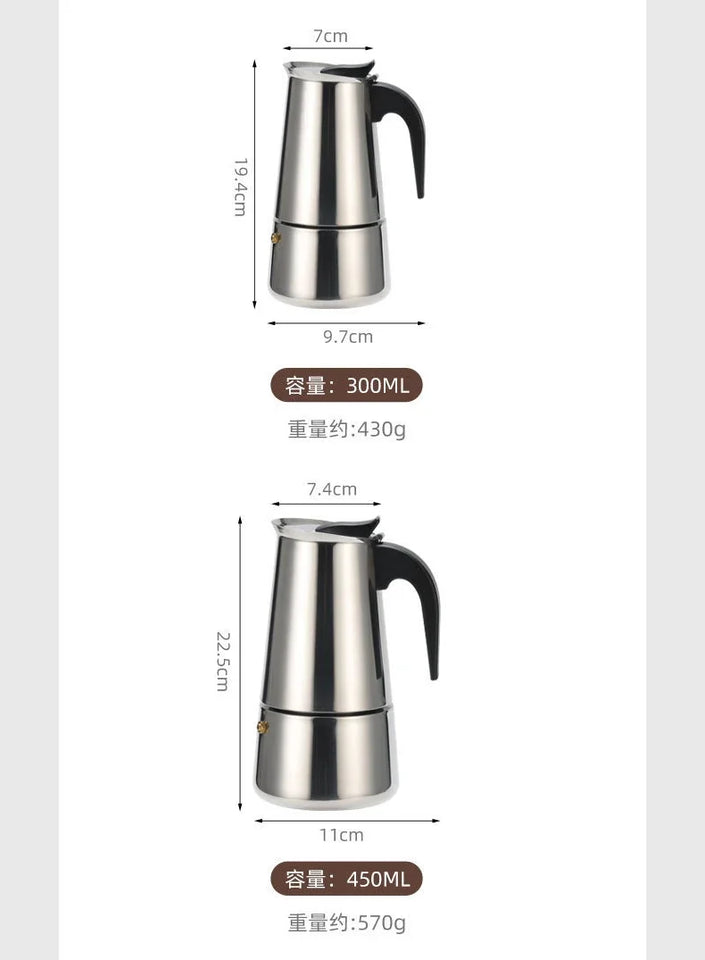 Coffee Maker Machine Moka Pot American Latte Electric Burner Italian French Press Percolator Brew Kettle Stovetop StainlessSteel