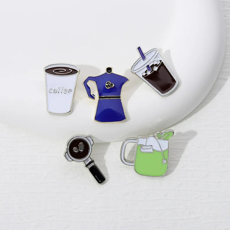 Coffee Maker Enamel Brooch Coffee Bean Grinder Coffee Kettle Cup Bag Barista Badge Punk Lapel Coffee Collection Pin Jewelry Gift