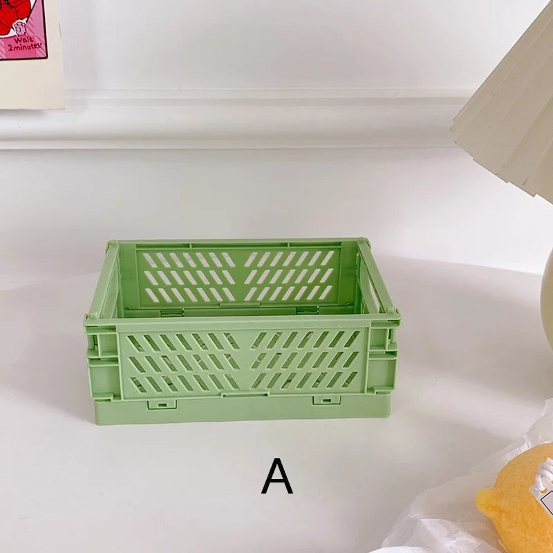 1 Pc Mini Foldable Desk Organizer Box Plastic Space-Saving Design Stationery Storage Basket for Tidy Student Workspaces