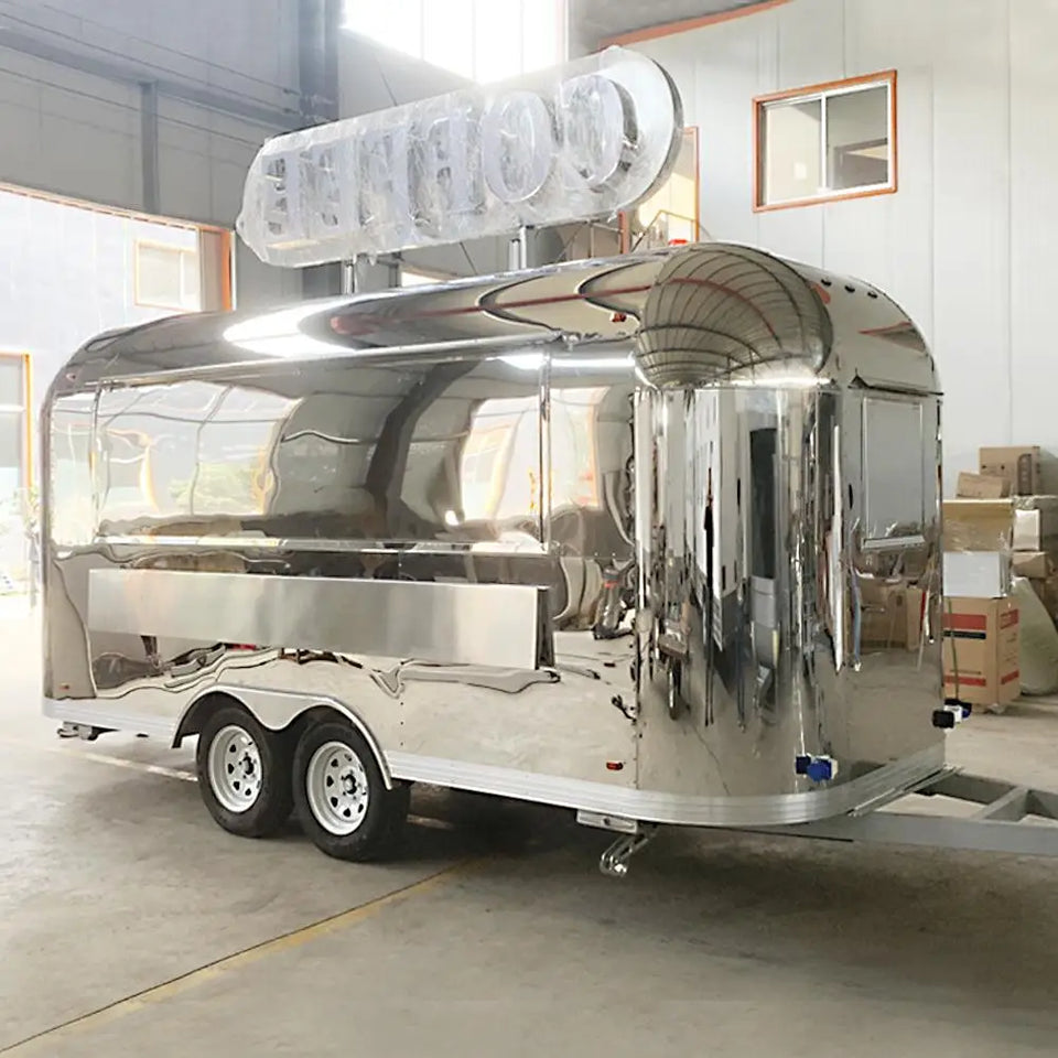 Customized Snacks Ice Cream Fast Food Truck Stainless Steel Trailer with Full Kitchen Hotdogs Candies Chips Business