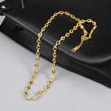 L200 French Ins-style oval pig nose coffee bean necklace, simple stainless steel plated with 18K gold