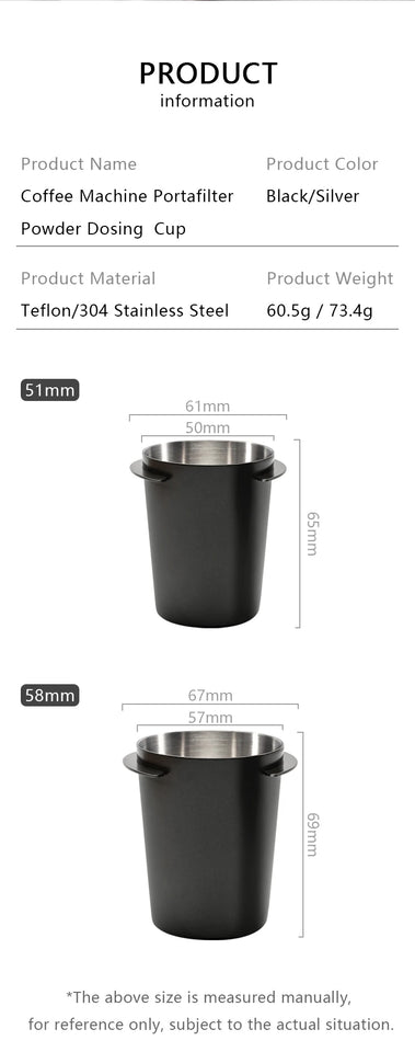 Coffee Dosing Cup 51/58mm Coffee Bean Measuring Cups 304 Stainless Steel Replacement Cafe Barista Tool for Espresso Machine