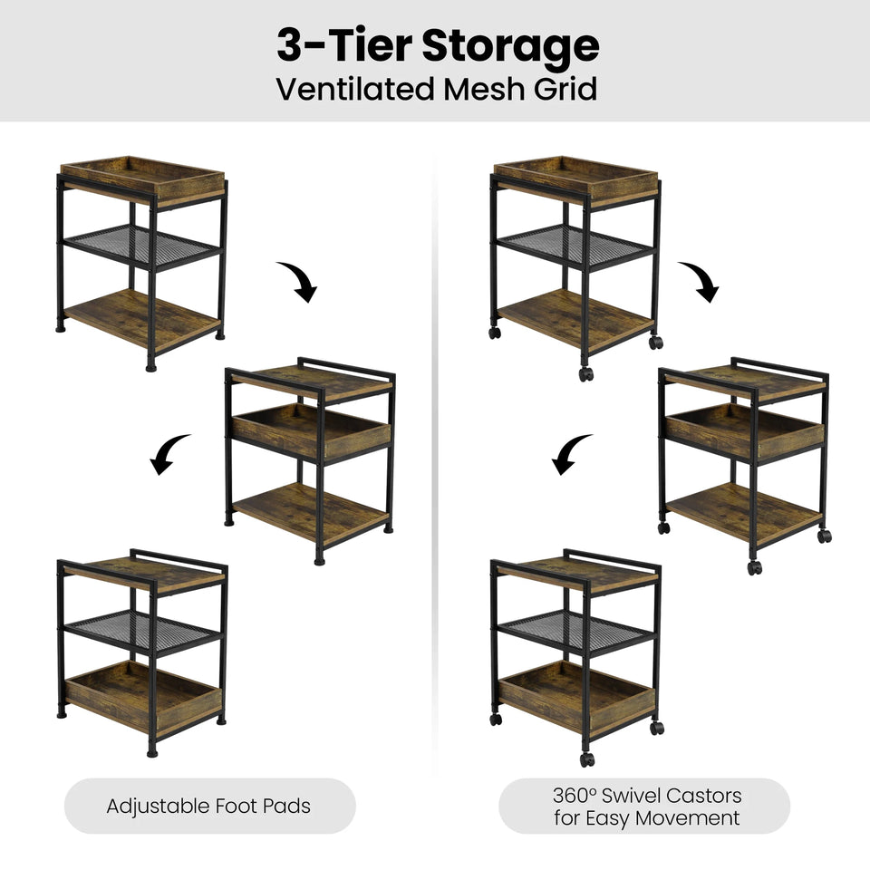 WOLTU 1PC Side Table 3-Tier Coffee Table Rolling Storage Cart with Removable Top Small End Table for Sofa Living Room Storage