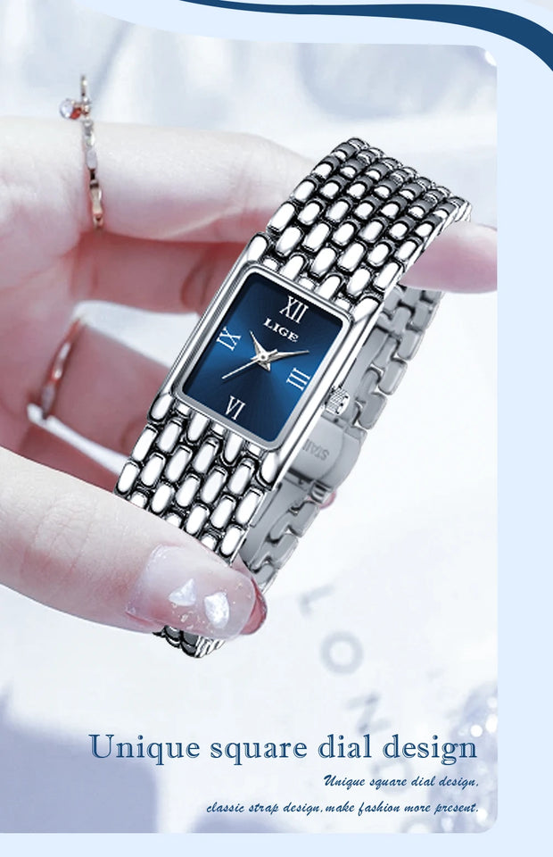 LIGE new 2025 women's watch quartz stainless steel strap women watches luxury casual waterproof retro fashion ladies watch reloj