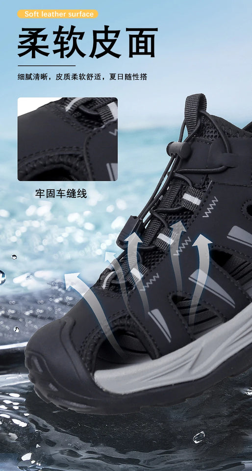 Summer Men's Sandals Beach Shoes Handmade Breathable Design Wading Casual Beach Shoes Lightweight Soft Bottom Outdoor Sandals