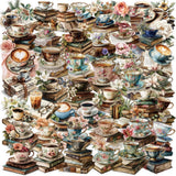 50/100PCS Cartoon Coffee Book Theme Sticker Transparent PET Decorative Skateboard Helmet Guitar Waterproof Stickers Kids Toy