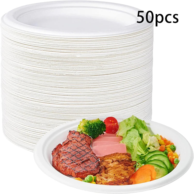 Commercial Bulk Dinner Plates, Thick & Leak Resistant. 50 Pcs, 9 Inch/23cm, Cost Effective