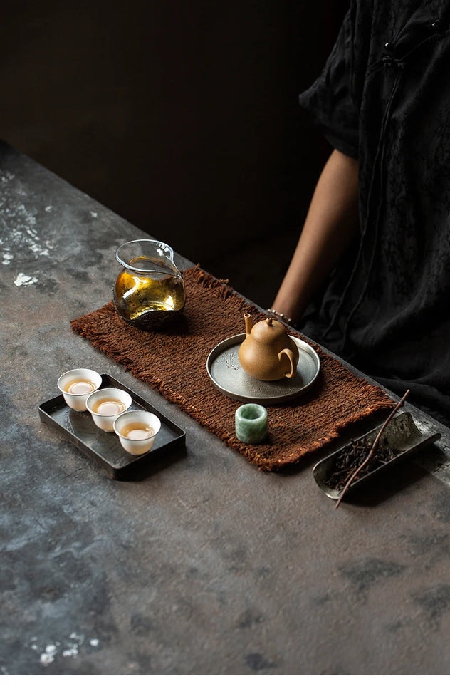 Tea mat, pure handmade plant table runner, pure cotton, thick coarse dry soaking, retro wabi-sabi tea ceremony accessories