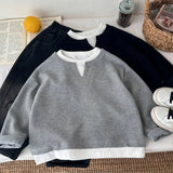 Boys' Casual Loose Cotton Long Sleeve Sweatshirt Grid Pullover Shirt 6-14 Years Spring Autumn Fashion Fake 2 Piece Top for Kids