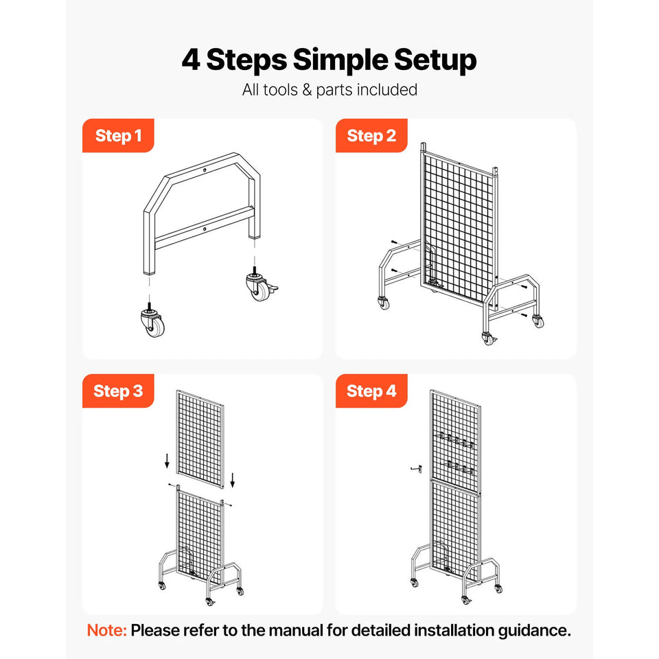 SucceBuy Grid Wall Panel Wire Grid Panels Display Rack Movable Art Display Shelf with Wheel Carbon Steel Gridwall for Craft Show