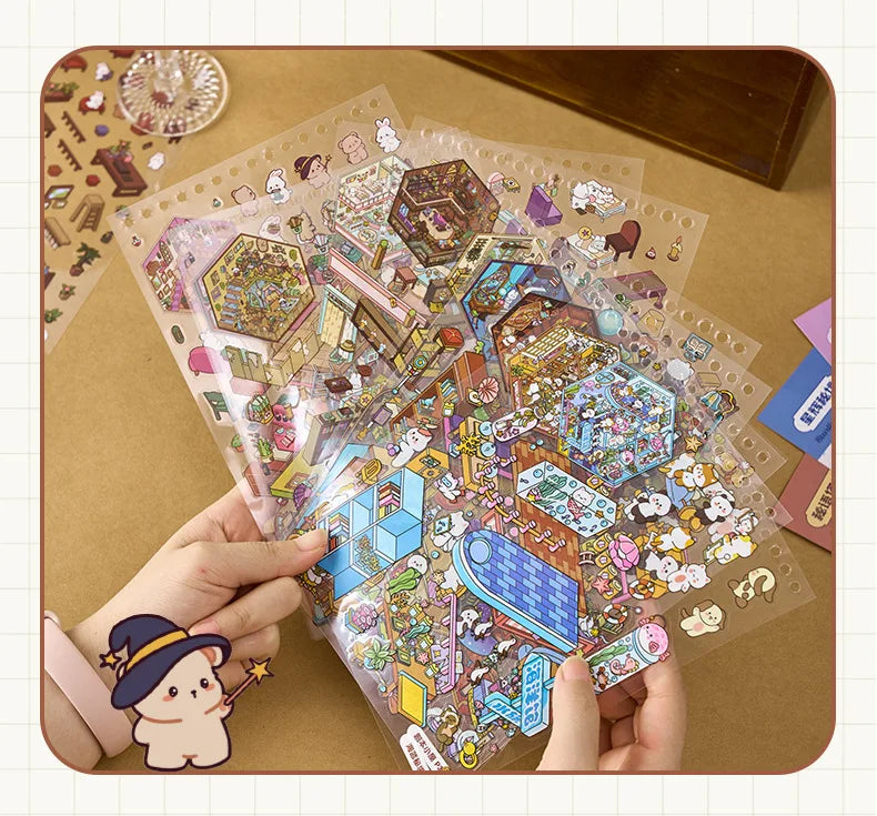 3D Miniature Scene Sticker Book, 40pcs/bag+1 tweezers set DIY Dollhouse Journal Scrapbooking Creative Gifts (Sticker Spark)