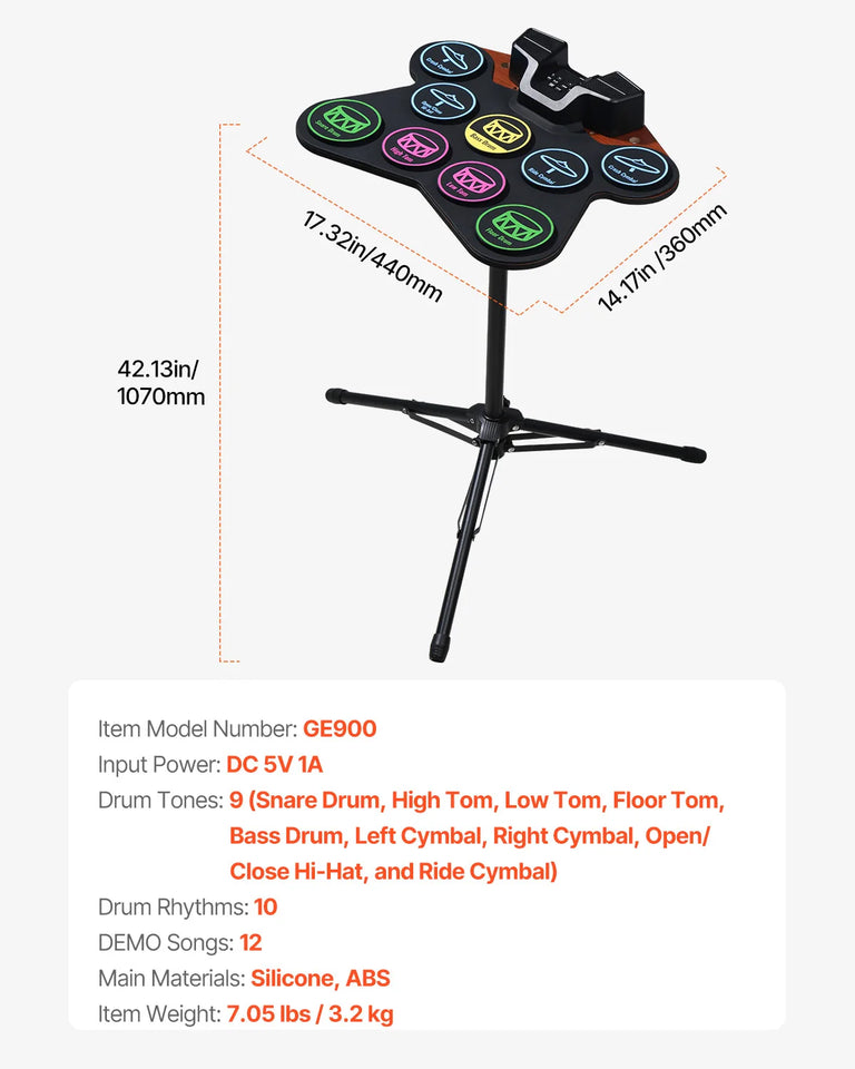 SucceBuy Electric Drum Set 7-Pad / 9-Pad Roll-up Drum Practice Pad Electronic Drumset Portable Instrument Toy for Kids Ages 3+