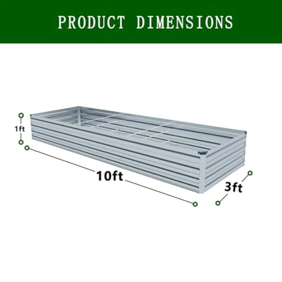 10×3×1FT 2PCS Galvanized Raised Garden Bed Kit Metal Planter Boxes Large Outdoor Planters Garden for Planting Vegetables Flower