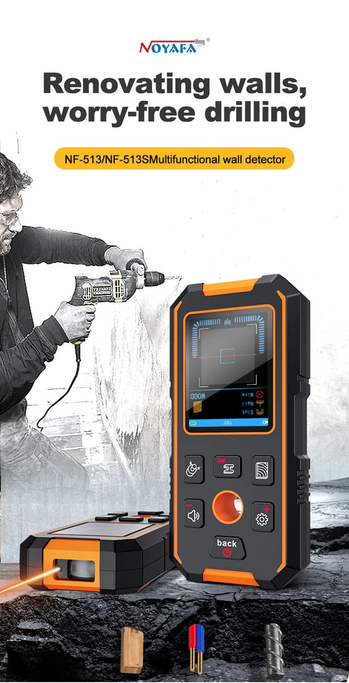 Noyafa Nf-513S Metal Detector Wire Finder for Detecting Underground Cables Cable Metal AC Wood in Walls Cable Tracker Tools