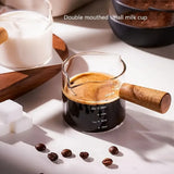 Small Measuring Cup With Scales, Wooden Handle Cup for Expresso Coffee, Milk & Sauce, Kitcken Utensil for Home & Cafe