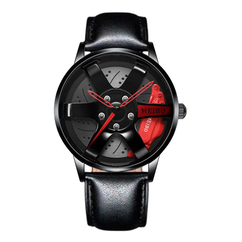 New Top Men Stainless Steel Watches Mens Car Wheel Hub Leather Quartz Watch For Male Military Sport Watch Relogio Masculino Hot