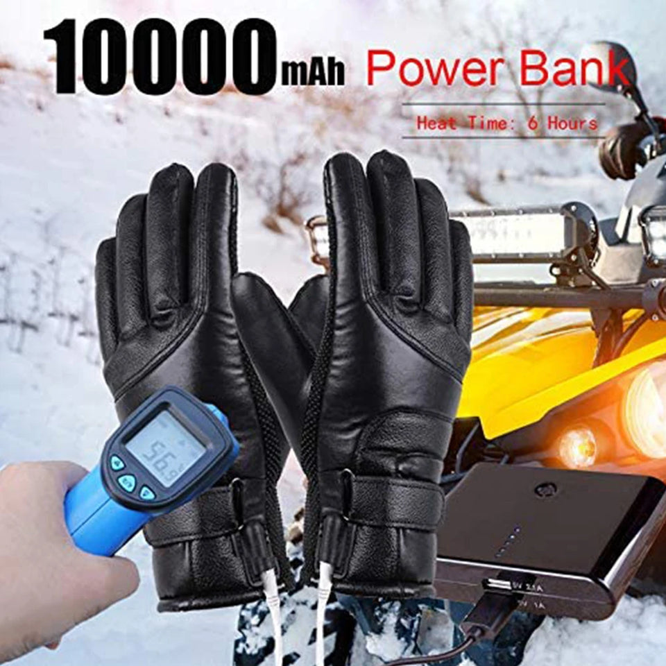Leather Electric Heating Gloves Waterproof Outdoor Warm Hand Heating Gloves Touchscreen Hand Warmer for Hiking Skiing Fishing
