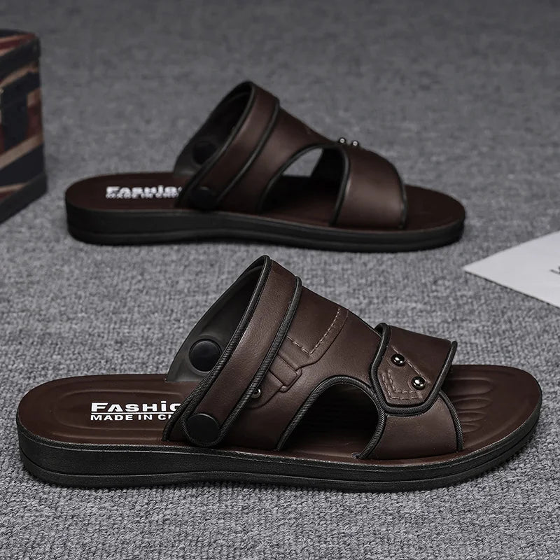 Summer Men's Sandals Leisure Beach Shoes Male Holiday Slippers Outdoor Retro Comfortable Casual Sandals leather Men Slippers