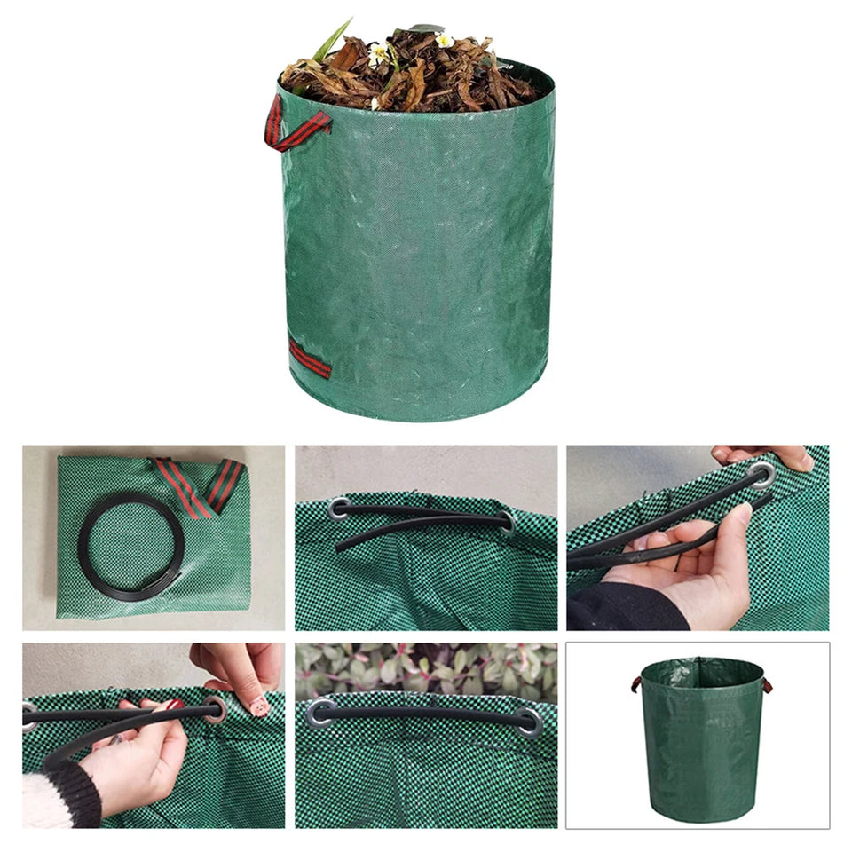120-500L Garden Yard Waste Bag Foldable Leaf Sack Weed Trash Can Waterproof Reusable Trash Storage Container Garden Supplies New