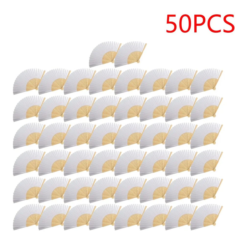 1-50PCS Paper Bamboo Folding Hand Fan Wedding Personalized Fans Party Decor Art Craft DIY Folding Fan for Wedding Party Decor