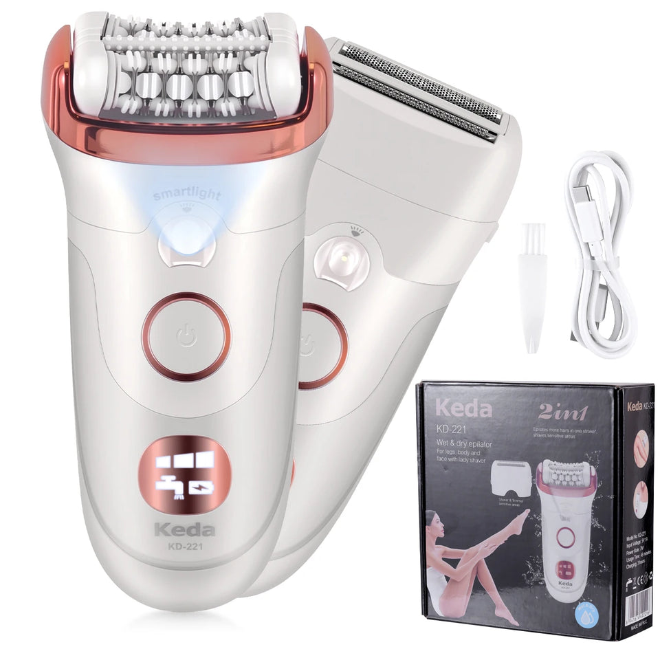 Keda Women's Electric Hair Remover Roller Washable Home Use Hair Removal Device with Private Clip And Light