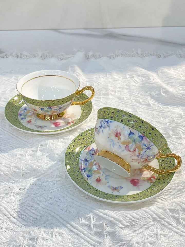 Classical Porcelain Cup&saucer 220ml Gold-plated Coffee Mug Water Mugs Dining Table Afternoon Tea Teacup Fruits Juice Cup