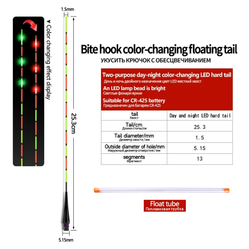 1PC LED Gravity Sensor Float Tail+1 Tube LED Light Buoy Color Change Tail Luminous Ocean Electric Fishing Tackle Accessories
