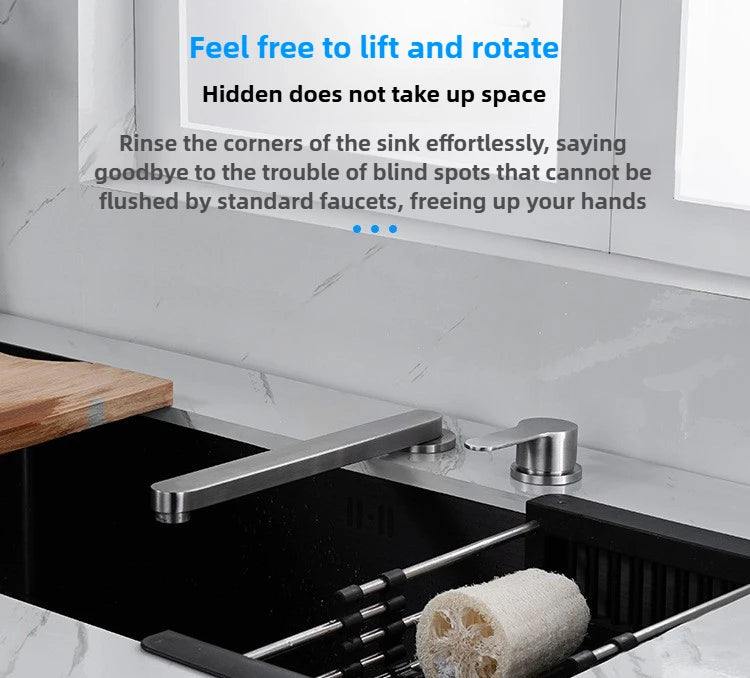 Hidden Lifting Folding Kitchen Faucet 304 Stainless Steel Sink Faucet Hot and Cold Mixed Water Separate Sink Tap Dual Holes