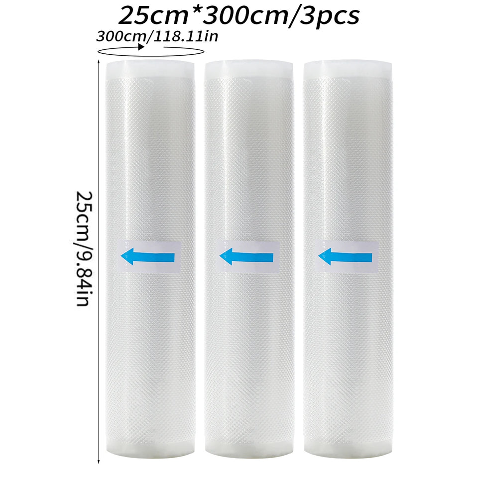 3 rolls of 3m vacuum sealed bag, free of bisphenol A, seven layer co extruded diamond grain food packaging bag