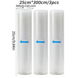 3 rolls of 3m vacuum sealed bag, free of bisphenol A, seven layer co extruded diamond grain food packaging bag