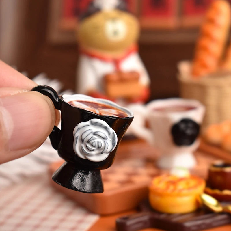 3pcs/set Miniature Dollhouse Rose Coffee Cup Drinks Kitchen Food For Doll Accessories Girl Toy