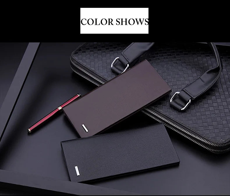 Men's PU Leather Long Clutch, Thin Business Card Holder, Men's Wallet, Brown, Black, Coffee, Pocket Coin Purse, Fashion 2024