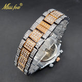 MISSFOX Men Watches 2021 Luxury Large Case With Baguette Full Diamond Quartz Wristwatch Chronograph Calendar Watch Droshipping
