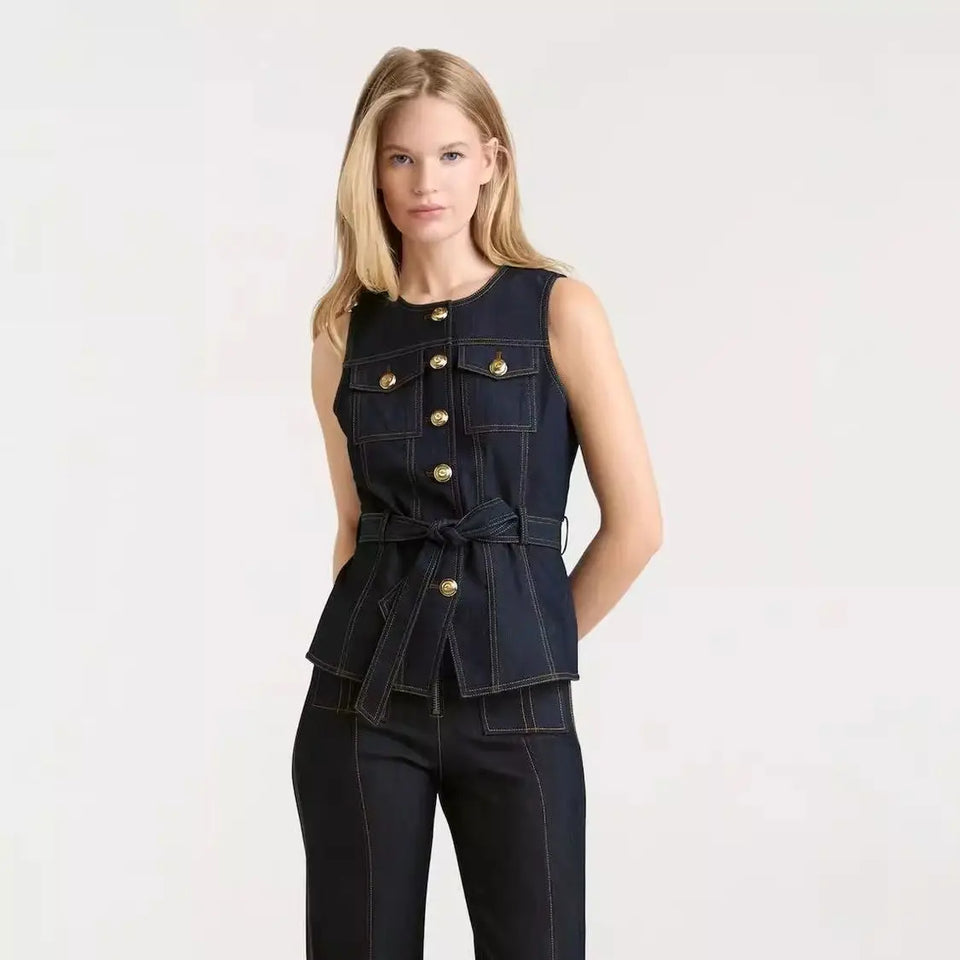 Denim suit spring and summer tops for women 2026 new style simple and elegant high-end denim fashionable style vest
