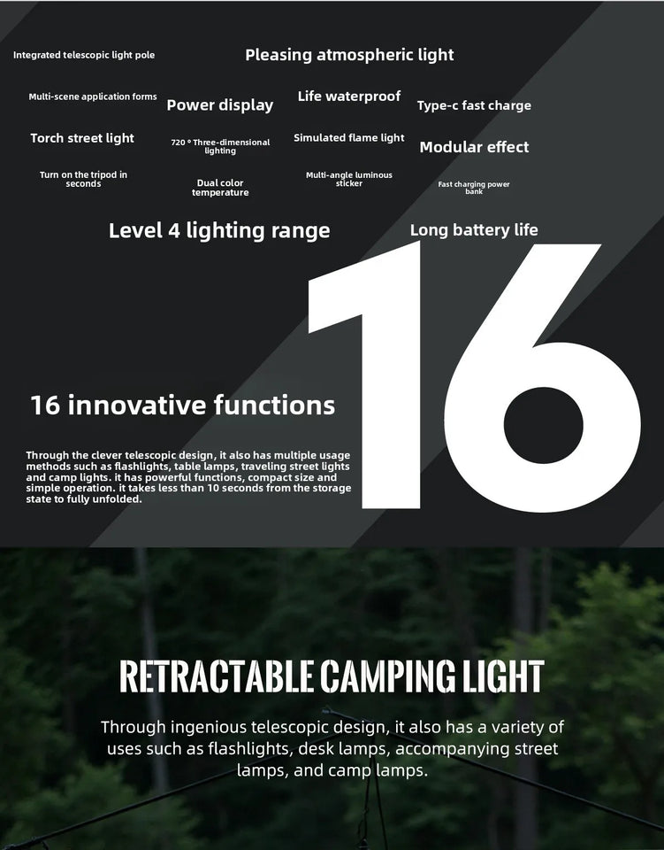 CLS 8000mAh New Outdoor Multifunctional 1m Retractable Camping Light Camp Canopy Tent LED Flame Light Ambient Emergency Lighting