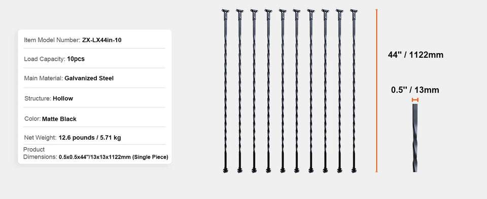 SucceBuy Staircase Metal Balusters Galvanized Decorative Banister Spindles with Hollow Baskets Spiral Stair with Shoes Screws