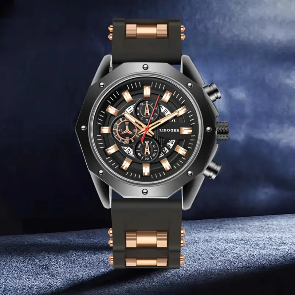 Men's Sports Watch Fashion Silicone Band Quartz Watches With Date Calendar