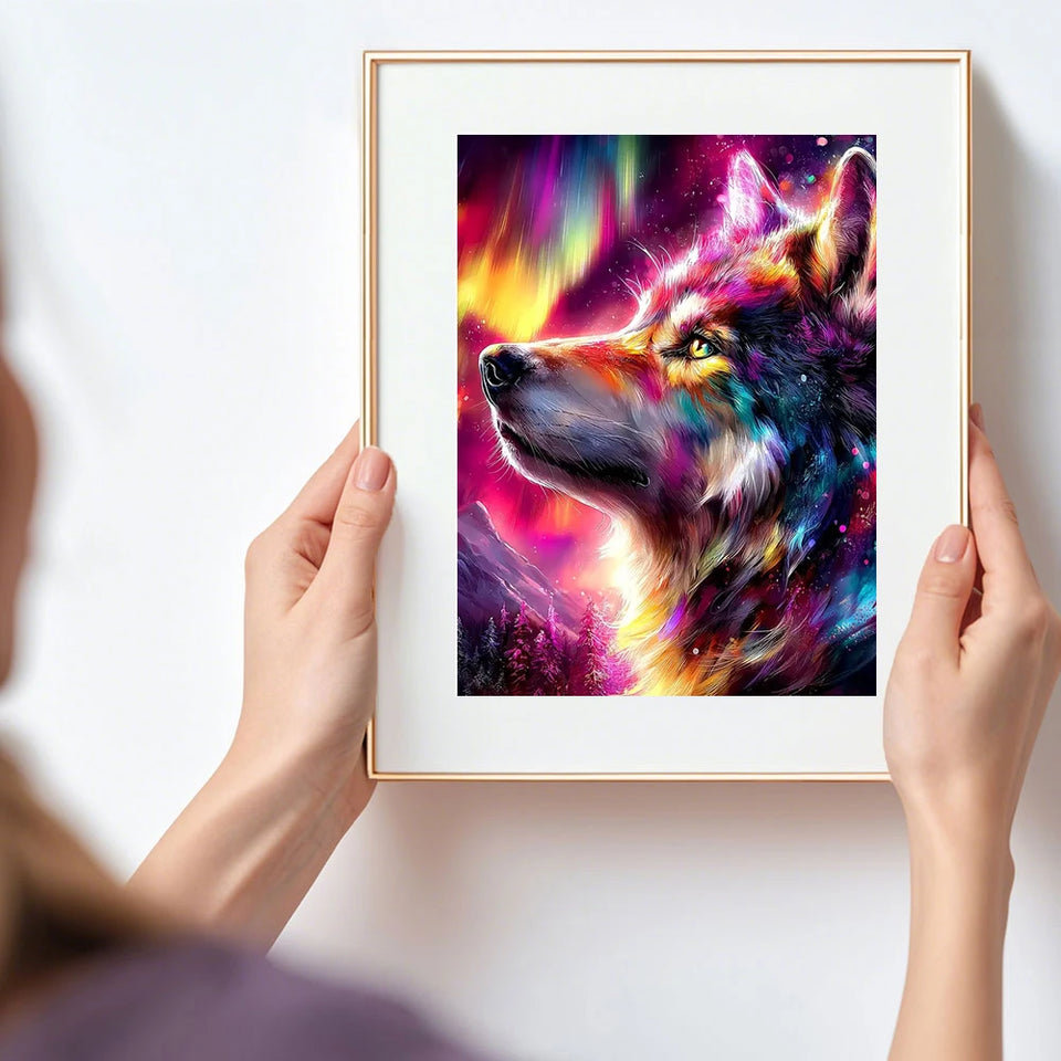 Huacan New Arrivals 2025 Diamond Painting Wolf Aurora Diamond Mosaic Animal Landsacape Art Decorative Paintings