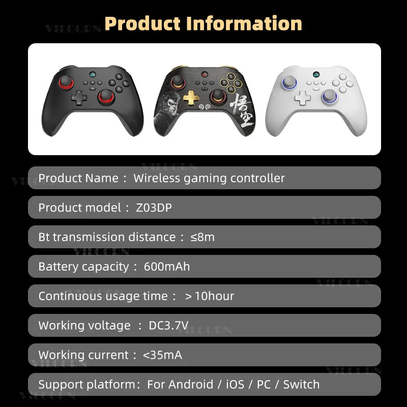 Z03DP Black Myth Wukong Gamepad 800Hz Wireless Dual Vibration Gaming Controller 6-Axis for Switch/IOS/Android/PC Hall Joystick