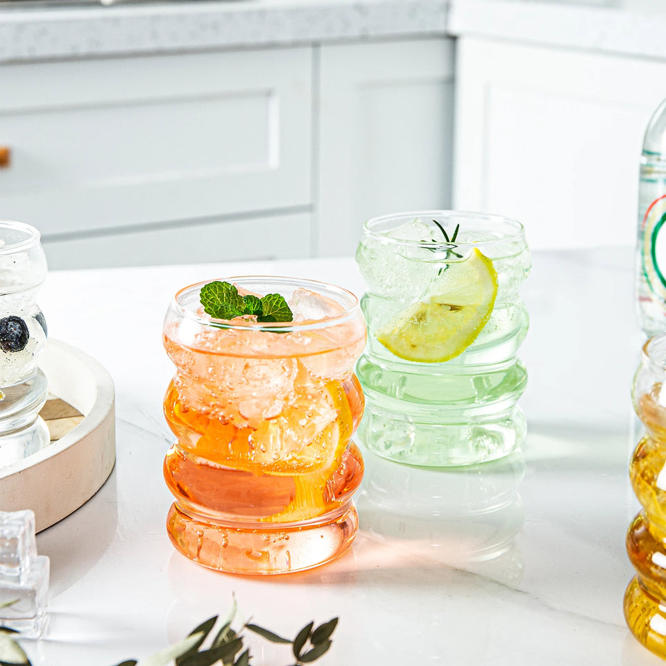 1-4PCS Creative Glass Cup Heat-resistant Tumbler Drinkware Tea Juice Milk Coffee Mug Home Water Glasses Ripple Mug 350ml