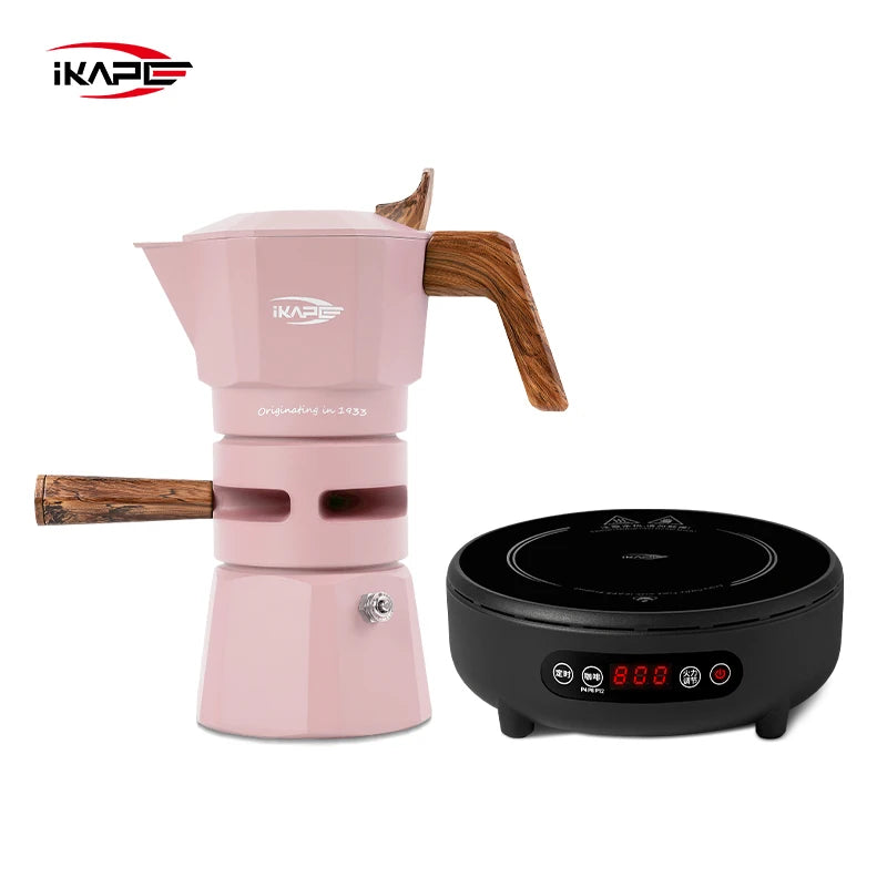 IKAPE Espresso Moka Pot and infrared ceramic hob Set,220V With Temperature Control Stovetop Espresso Machine For Coffee Lover